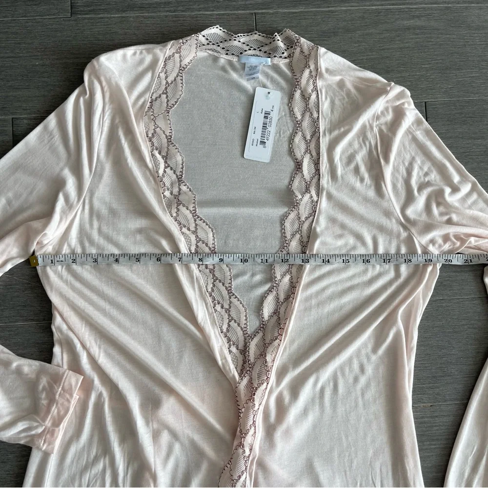 NWT EBERJEY Mabel Wrap Front Jersey Robe with Wide Lace Trim Pink Peach L Large - Picture 14 of 15